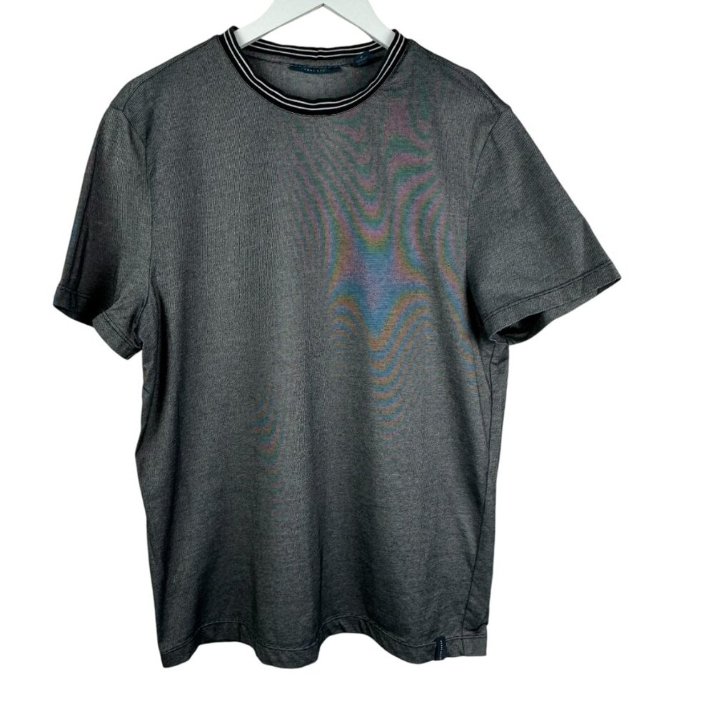 Perry Ellis Shirt Mens Gray Black Striped Heathered Crewneck Casual Tee